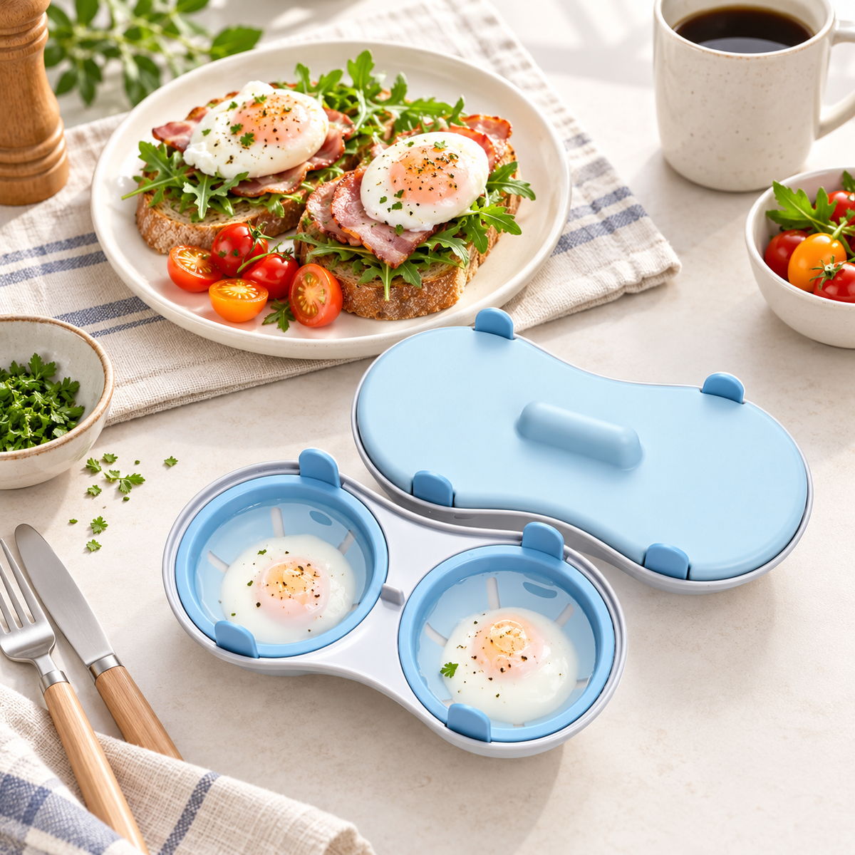 Microwave Egg Poacher with Dual Cups for Easy Breakfast Prep