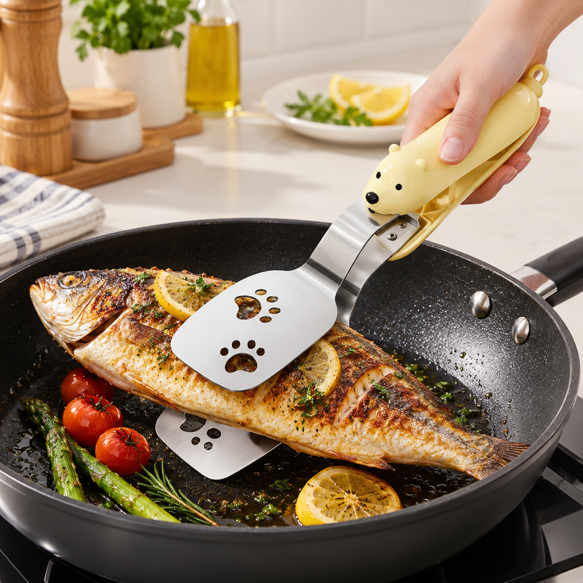 Bear-Shaped Fish Spatula Tongs for Kitchen Cooking