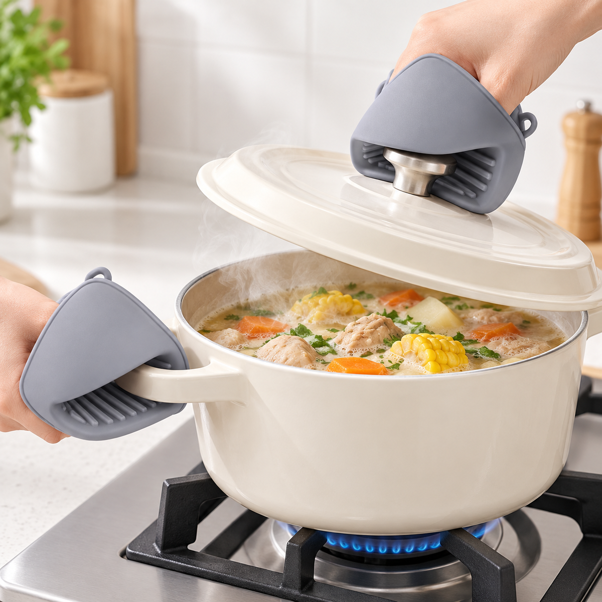 Gray Silicone Pinch Mitts for Kitchen Pot Handling