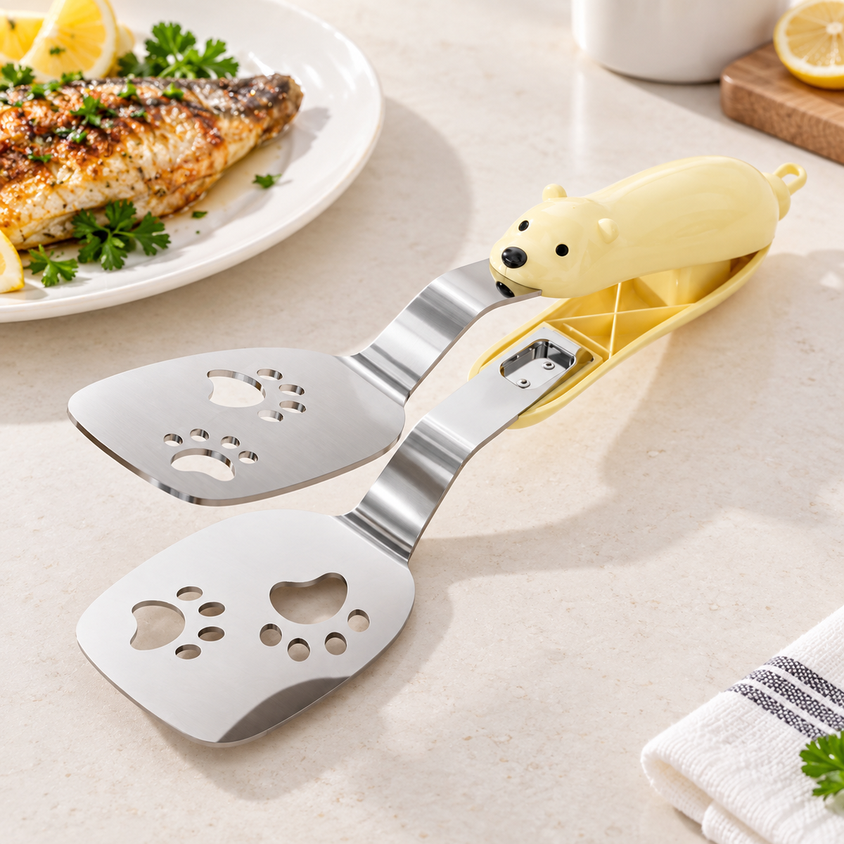 Bear-Shaped Fish Spatula Tongs for Kitchen Cooking
